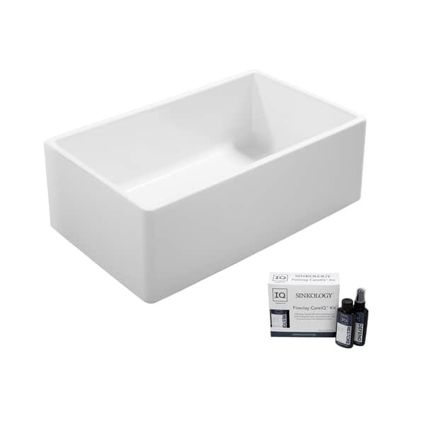 slide 1 of 3, Ward Farmhouse Fireclay 33 in. Single Bowl Kitchen Sink in Crisp White and Fireclay Care IQ Kit