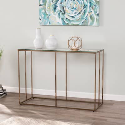 SEI Furniture Nindel Contemporary Glass Top Champagne Metal Console Table
