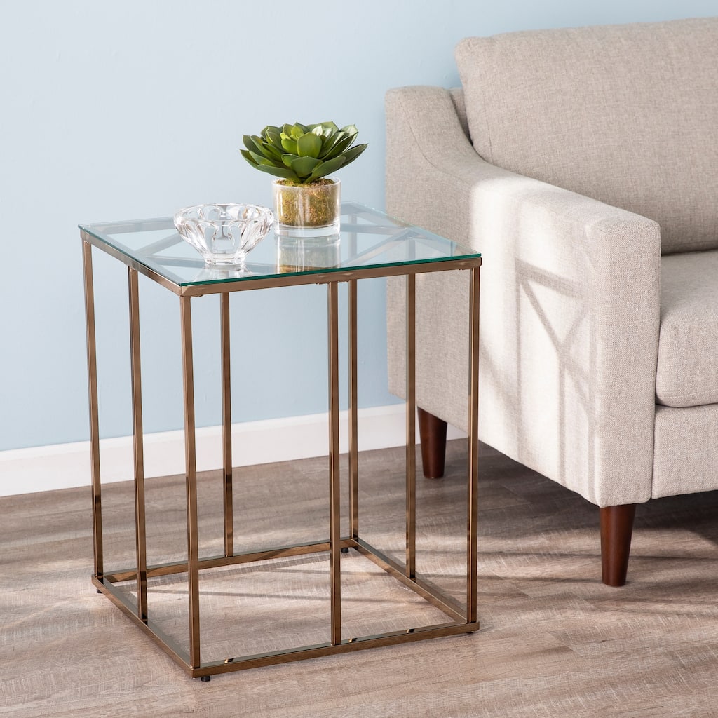 SEI Furniture Nindel Contemporary Glass Top Champagne Metal Side Table