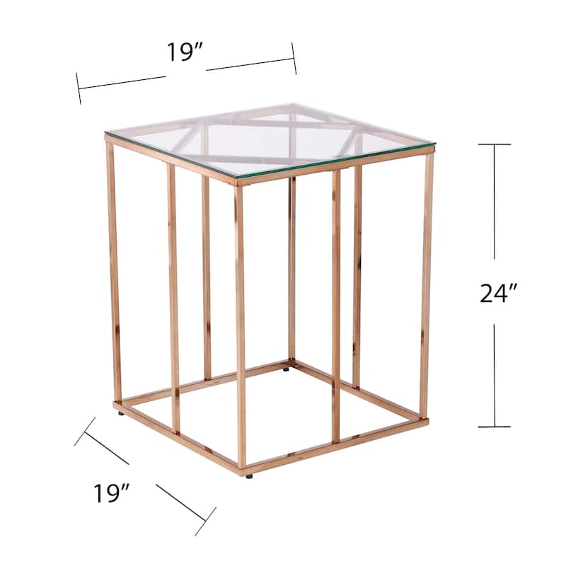 SEI Furniture Nindel Contemporary Glass Top Champagne Metal Side Table