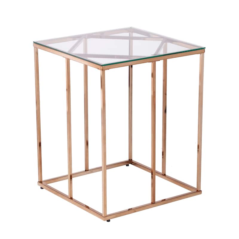 SEI Furniture Nindel Contemporary Glass Top Champagne Metal Side Table
