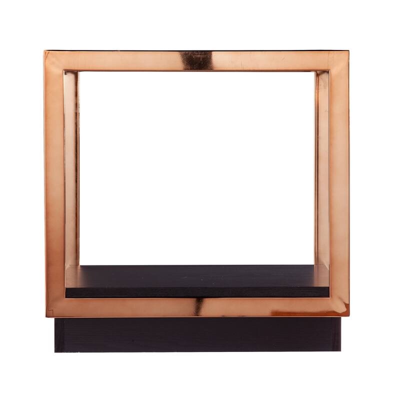 SEI Furniture Luna Transitional Champagne Metal Side Table with Glass Top and Wood Grain Shelf