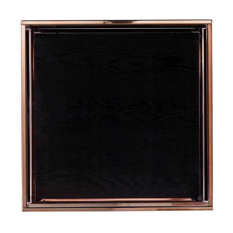 SEI Furniture Luna Transitional Champagne Metal Side Table with Glass Top and Wood Grain Shelf