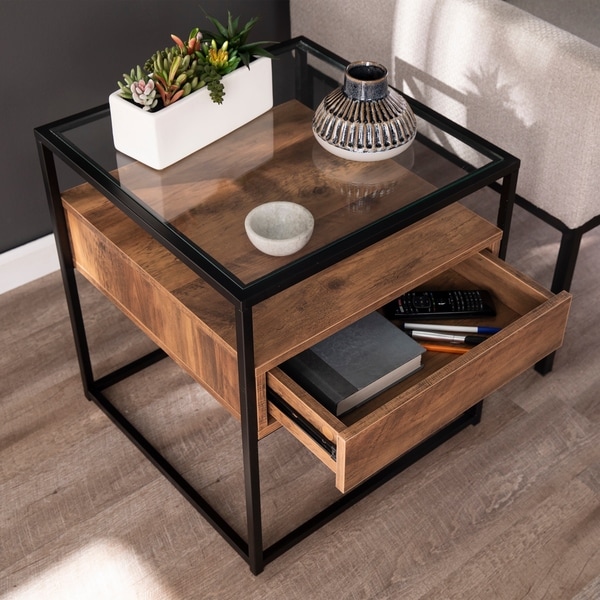 wood and glass end table