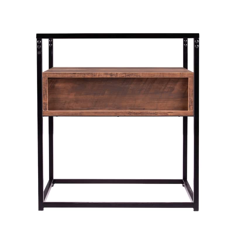 SEI Furniture Ottone Industrial Brown Wood Side Table