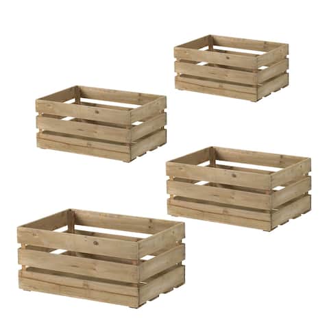 Natural Brown Wooden Crate Planters (Set of 4)