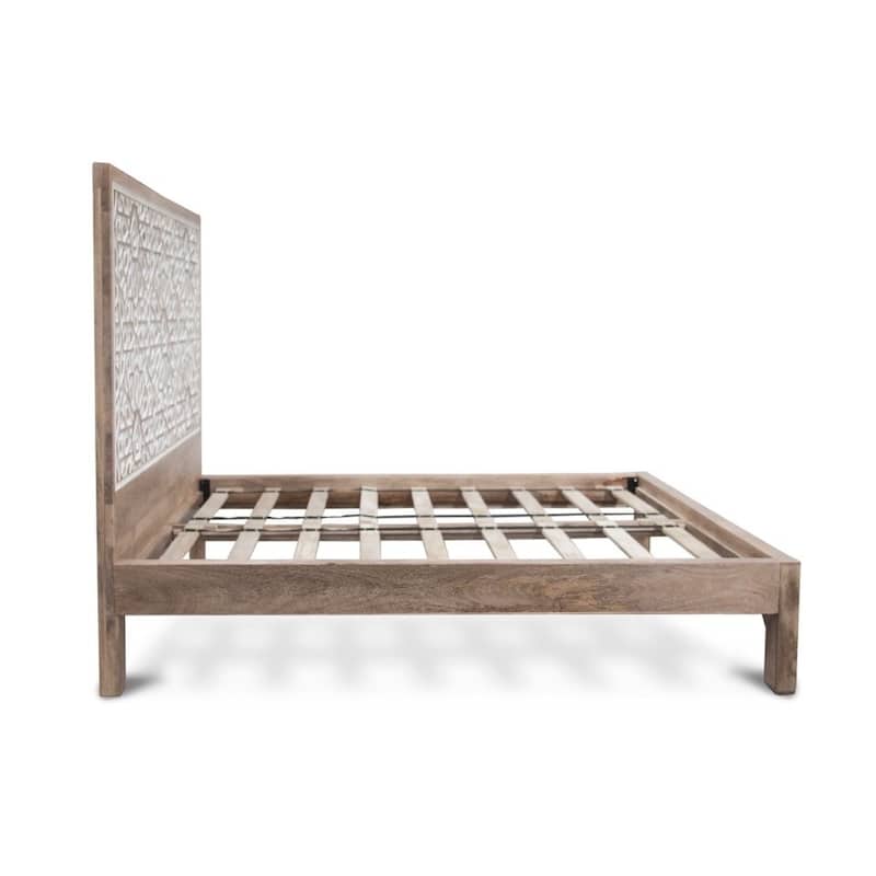 Haveli Mango Wood Geometric Carved King Bed