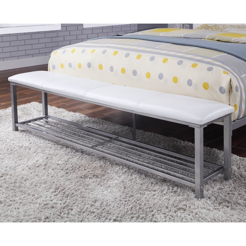 Sexton Modern Steel Faux Leather Button Tufted Kid Platform Bed with Bench by Porch & Den