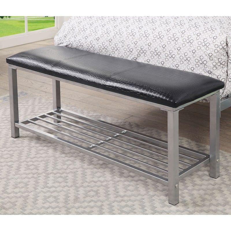 Sexton Modern Steel Faux Leather Button Tufted Kid Platform Bed with Bench by Porch & Den
