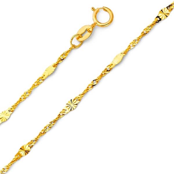 16 18 20 24 Length Options 14k Yellow Gold 1.4mm Singapore Chain Necklace Spring Ring Closure 16 18 20 24 Length Options 14k Yellow Gold 1.4mm Singapore Chain Necklace Spring Ring Closure