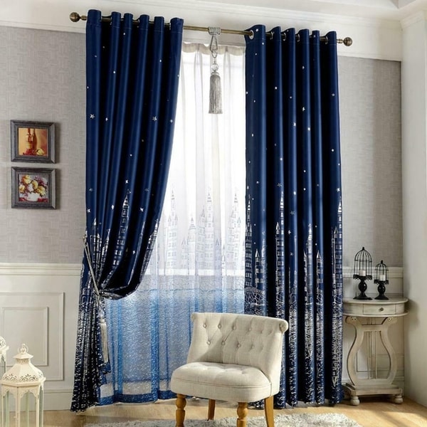 Shop Castle Blackout Window Curtain Dark Blue 39.37" x 98.43" - Free