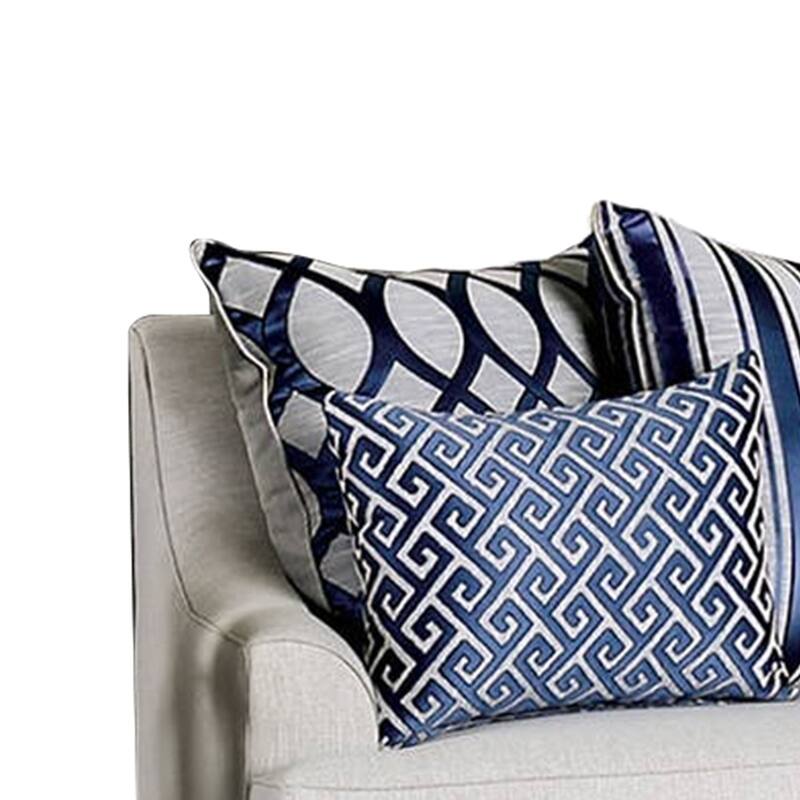 Fabric Upholstered Wooden Sofa with Throw Pillows, Light Gray