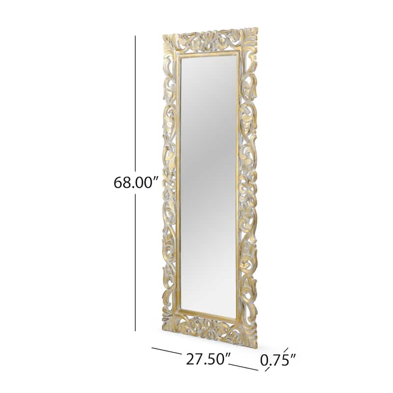 Emerton Traditional Standing Mirror with Floral Carved Frame by Christopher Knight Home - 27.50" W x 0.75" L x 68.00" H
