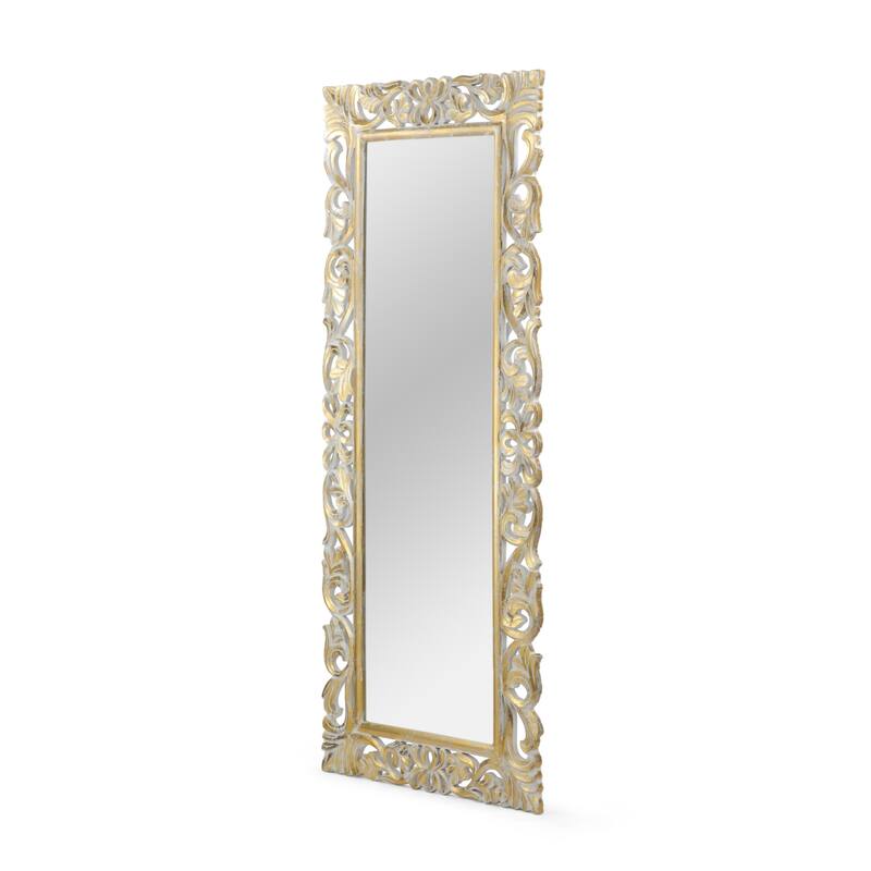 Emerton Traditional Standing Mirror with Floral Carved Frame by Christopher Knight Home - 27.50" W x 0.75" L x 68.00" H