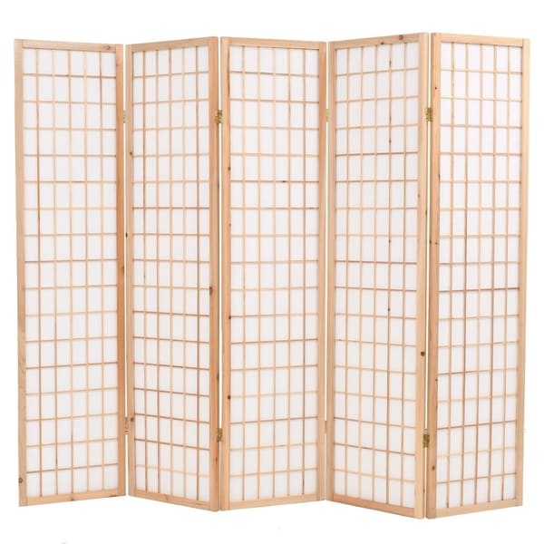 Folding 5-Panel Room Divider Japanese Style 78.7"x66.9" Natural