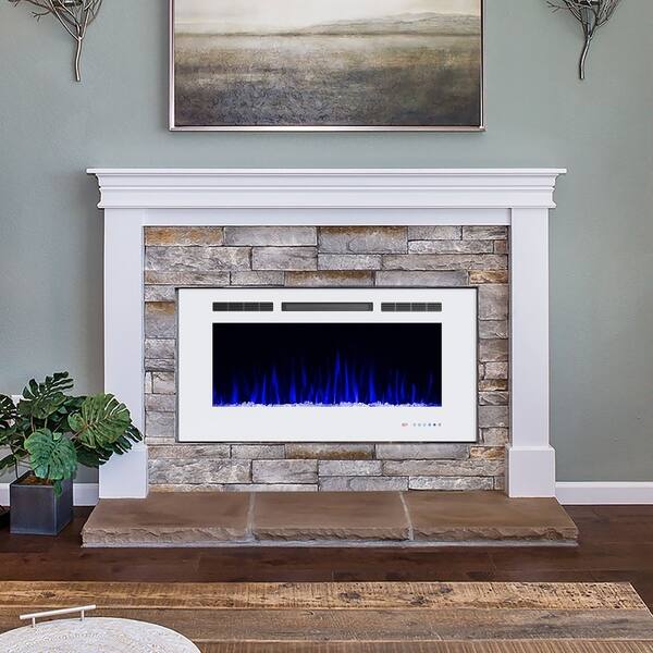 Shop 42 Inch White Recessed Electric Fireplace Insert With Remote