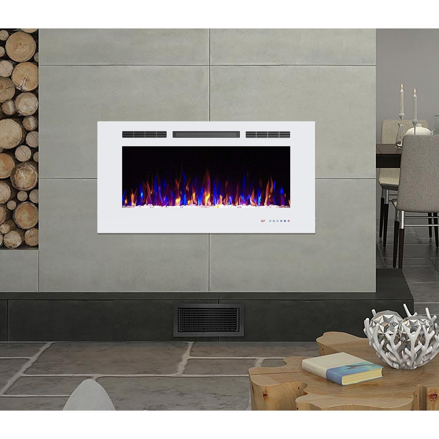 Shop 42 Inch White Recessed Electric Fireplace Insert With Remote