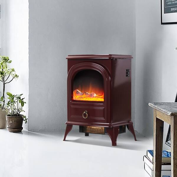 Shop Red Freestanding Electric Fireplace Heater Stove Free