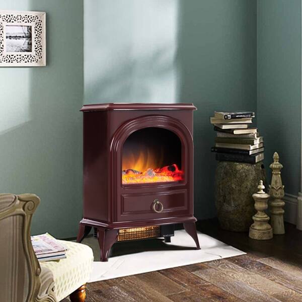 Shop Red Freestanding Electric Fireplace Heater Stove Free