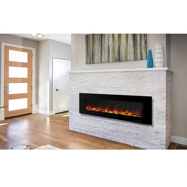 Shop 72 Inch Wall Mounted Electric Fireplace With Remote In Black