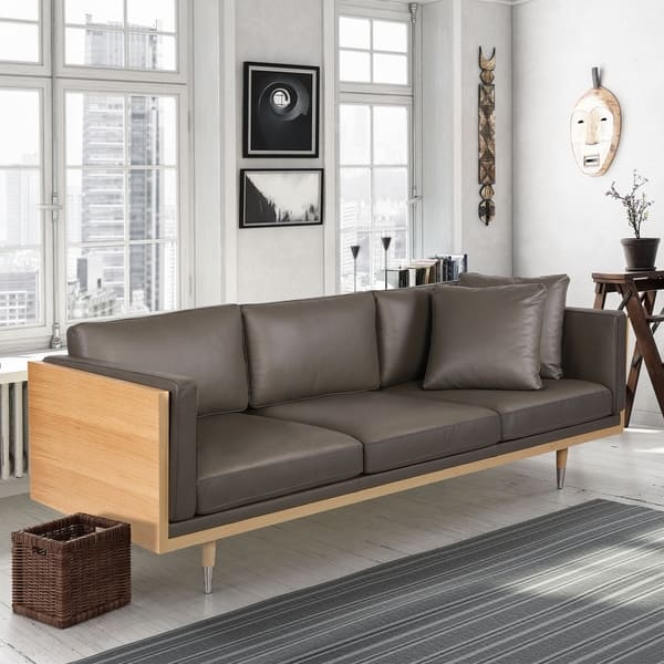 Shop Kardiel Woodrow Lush Midcentury Modern 87 Sofa Semi Aniline Leather Overstock 30152779