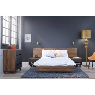 Nexera Alibi 5 Piece Bedroom Set, Walnut and Charcoal