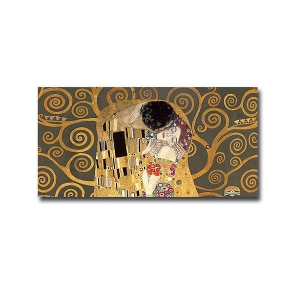 The Kiss (Detail-Grey Variation) by Gustav Klimt Gallery Wrapped Canvas Giclee Art (18 in x 36 in). Opens flyout.