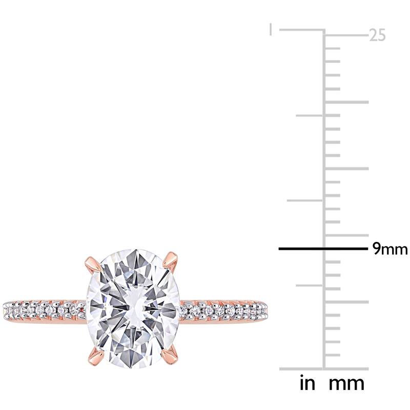 Miadora 2ct DEW Oval-cut Moissanite Solitaire and 1/10ct TDW Diamond Engagement Ring in 14k Rose Gold