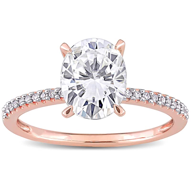Miadora 2ct DEW Oval-cut Moissanite Solitaire and 1/10ct TDW Diamond Engagement Ring in 14k Rose Gold