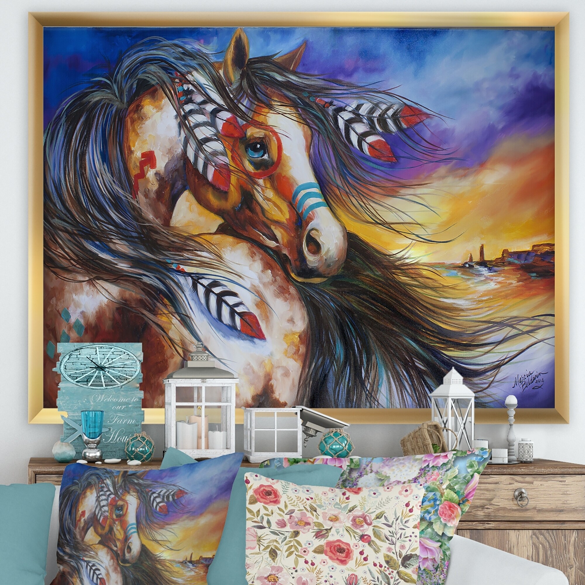 Shop Designart 5 Feathers Indian War Horse Cottage Framed Art