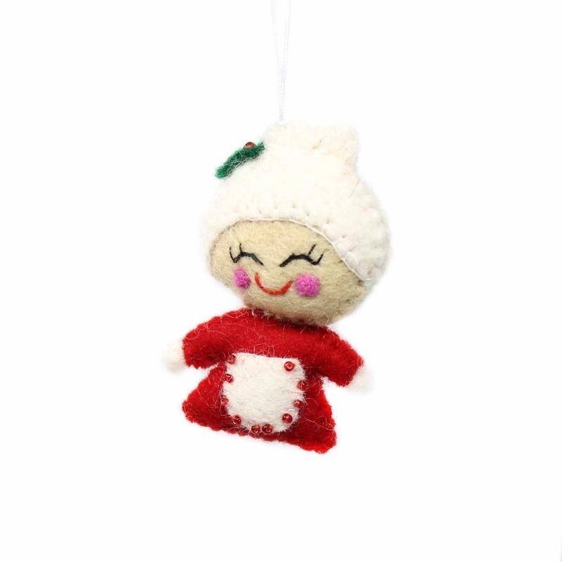 Handmade Santa and Helpers Felted Wool Christmas Ornament (Nepal) - Handmade - Wool - Mrs.Claus