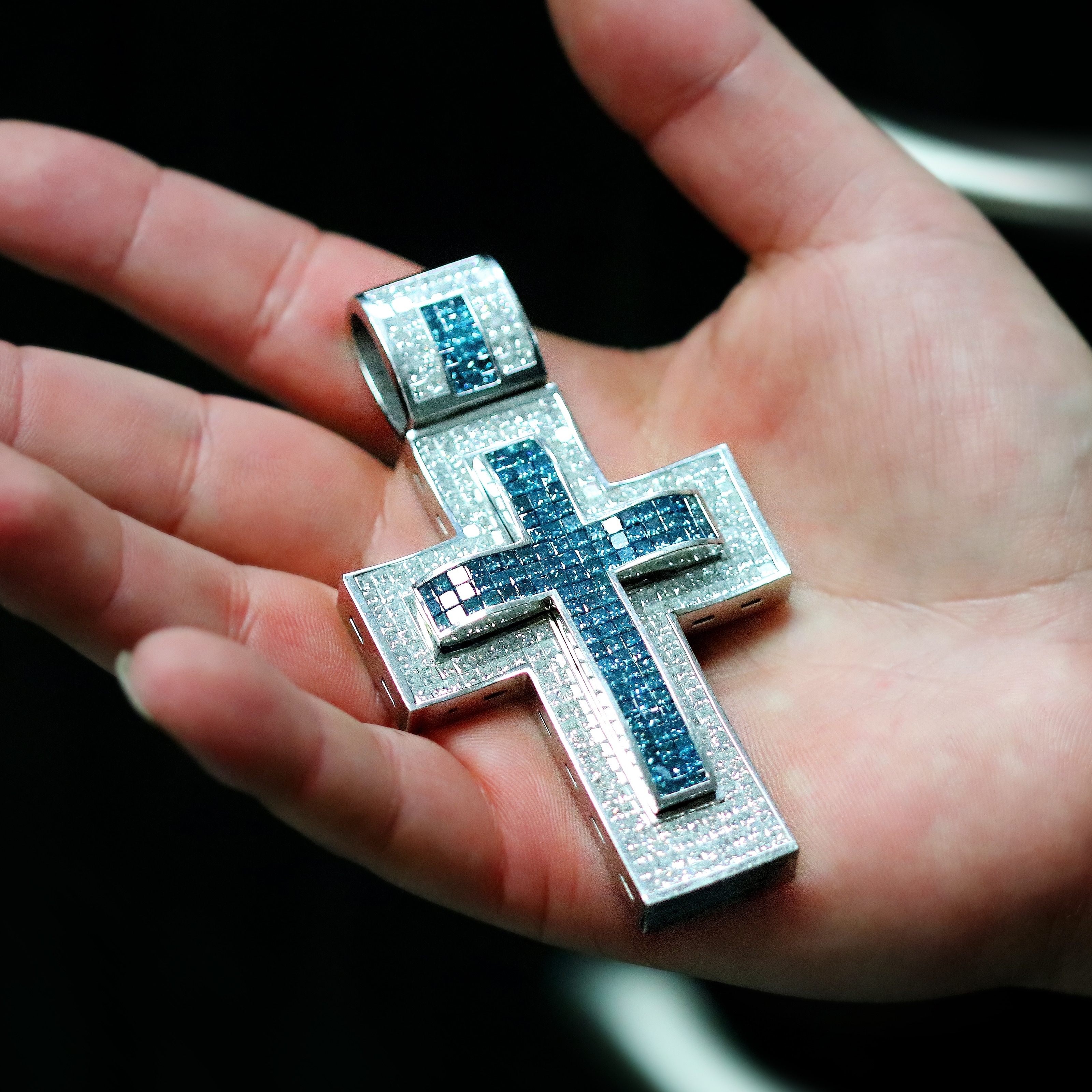 mens blue diamond cross necklace