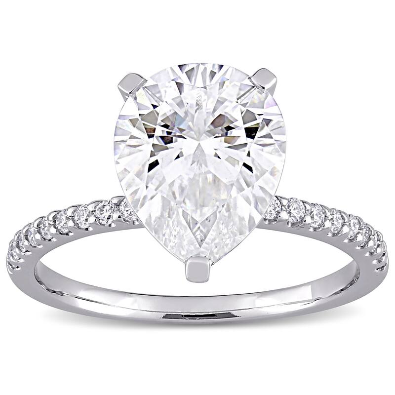 Miadora 3 1/2ct DEW Pear-cut Moissanite Solitaire Engagement Ring in 10k White Gold
