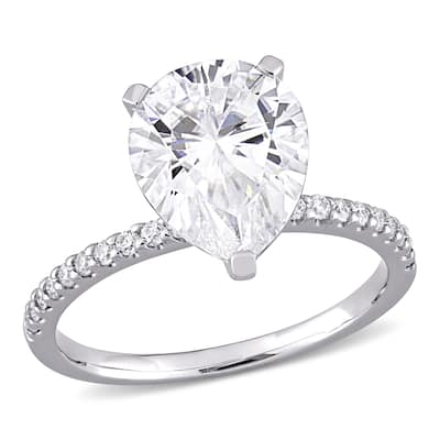 Miadora 3 1/2ct DEW Pear-cut Moissanite Solitaire Engagement Ring in 10k White Gold
