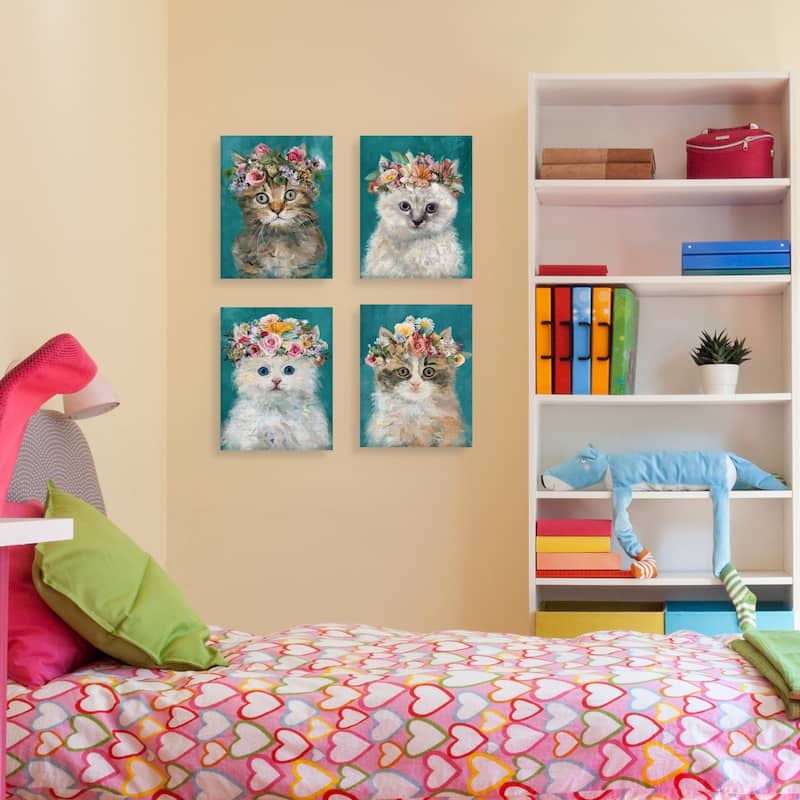Flower Power Kitty I-IV by Studio Arts Set of Canvas Art Prints