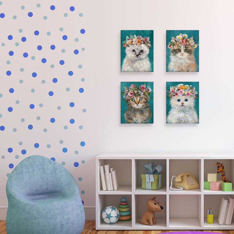 Flower Power Kitty I-IV by Studio Arts Set of Canvas Art Prints