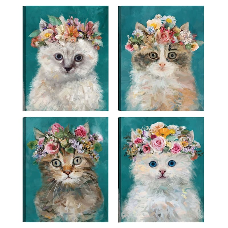 Flower Power Kitty I-IV by Studio Arts Set of Canvas Art Prints