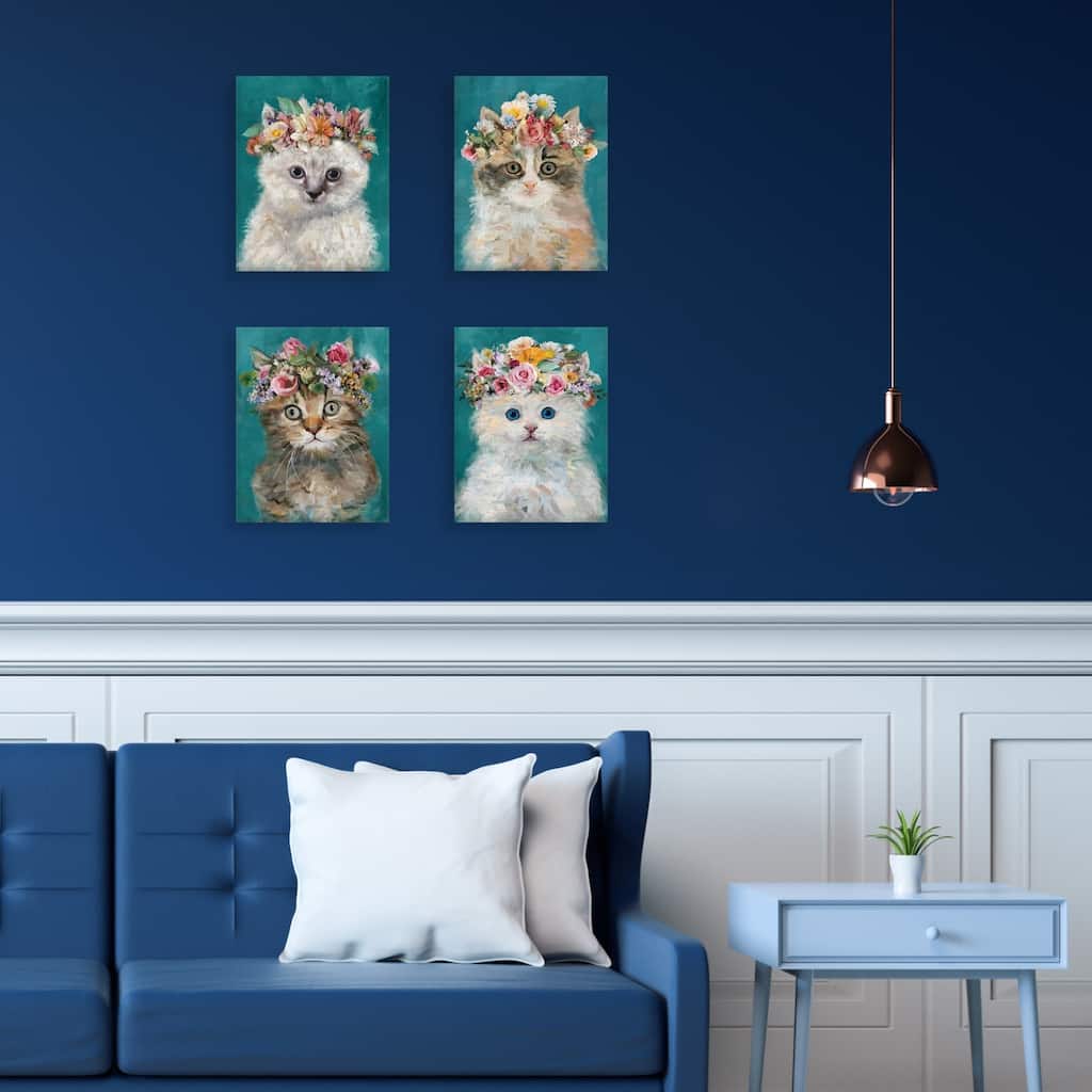 Flower Power Kitty I-IV by Studio Arts Set of Canvas Art Prints