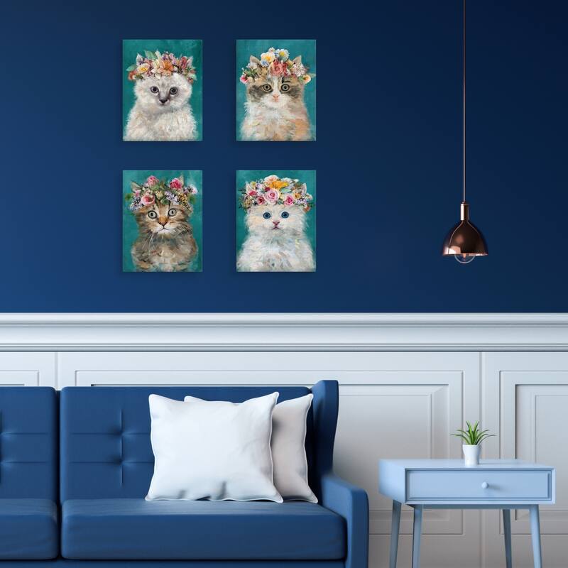 Flower Power Kitty I-IV by Studio Arts Set of Canvas Art Prints