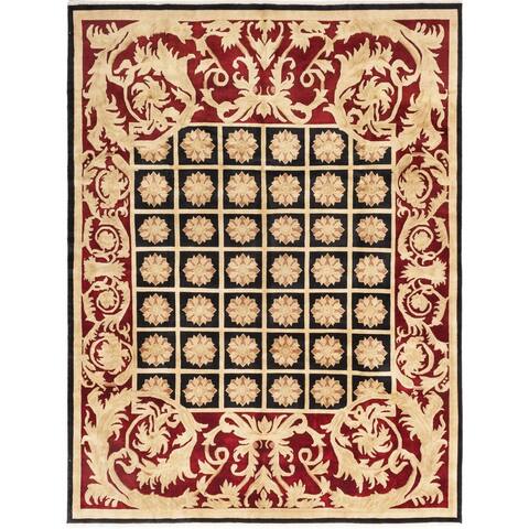 Hand-knotted Aurora Black, Red Wool Rug