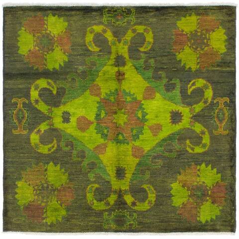 Hand-knotted Vibrance Brown, Olive Wool Rug