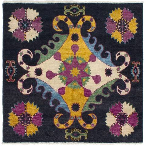 Hand-knotted Shalimar Black Wool Rug