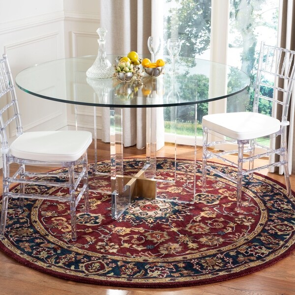 Safavieh Handmade Classic Kerman Burgundy/ Navy Wool Rug - 8' x 8' Round