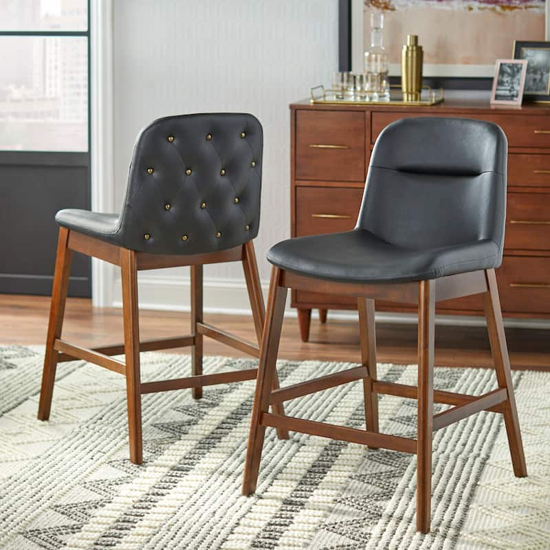 Lifestorey Raffael 25-inch Wood and Faux Leather Stools (Set of 2) - Black