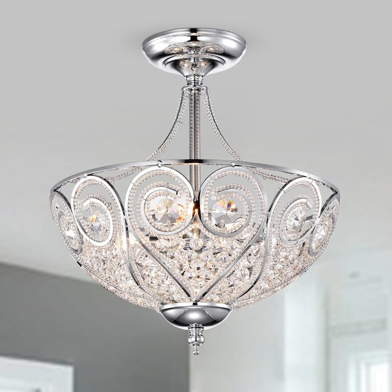 Silver Orchid Hart Chrome and Crystal 3-Light Semi-Flush Ceiling Lamp