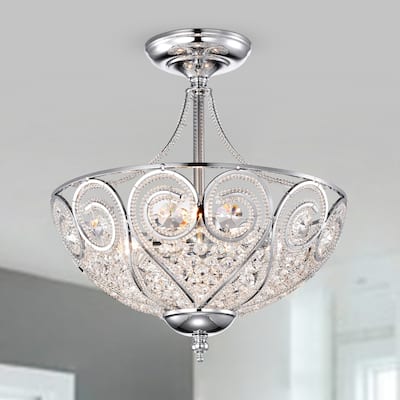 Silver Orchid Hart Chrome and Crystal 3-Light Semi-Flush Ceiling Lamp