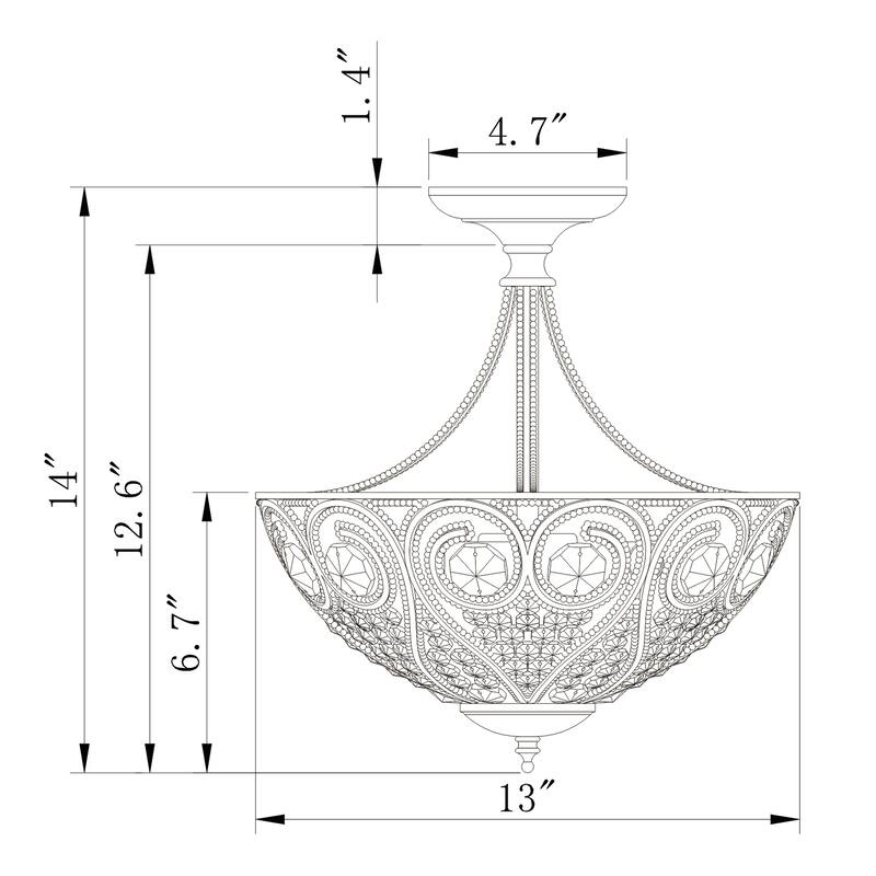 Silver Orchid Hart Chrome and Crystal 3-Light Semi-Flush Ceiling Lamp