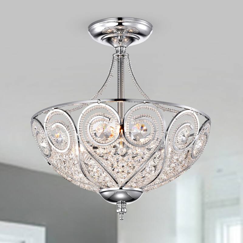 Silver Orchid Hart Chrome and Crystal 3-Light Semi-Flush Ceiling Lamp