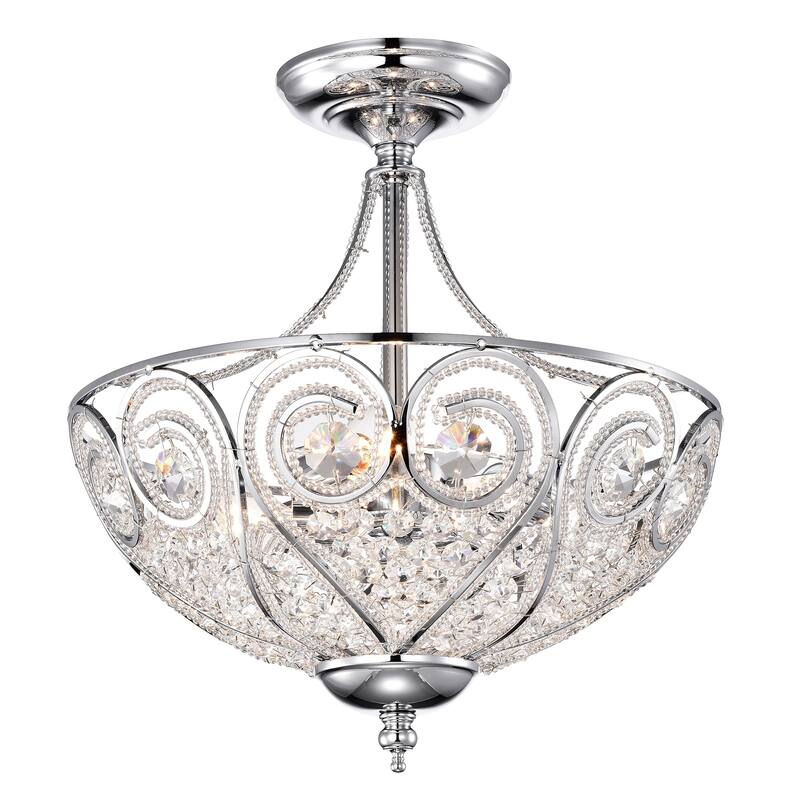 Silver Orchid Hart Chrome and Crystal 3-Light Semi-Flush Ceiling Lamp