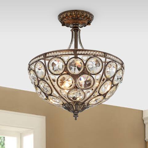 Gracewood Hollow Kaling Antique Bronze 3-light Semi-flush Mount with Crystal Bowl Shade
